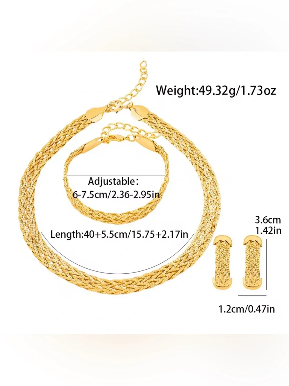 Elegant Gold-Tone Braided Necklace Bracelet& Earring 4 Pieces Set